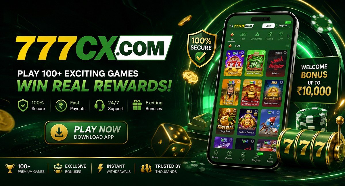 777cX promotional banner — play 100+ exciting games, win real rewards, ₹10,000 welcome bonus