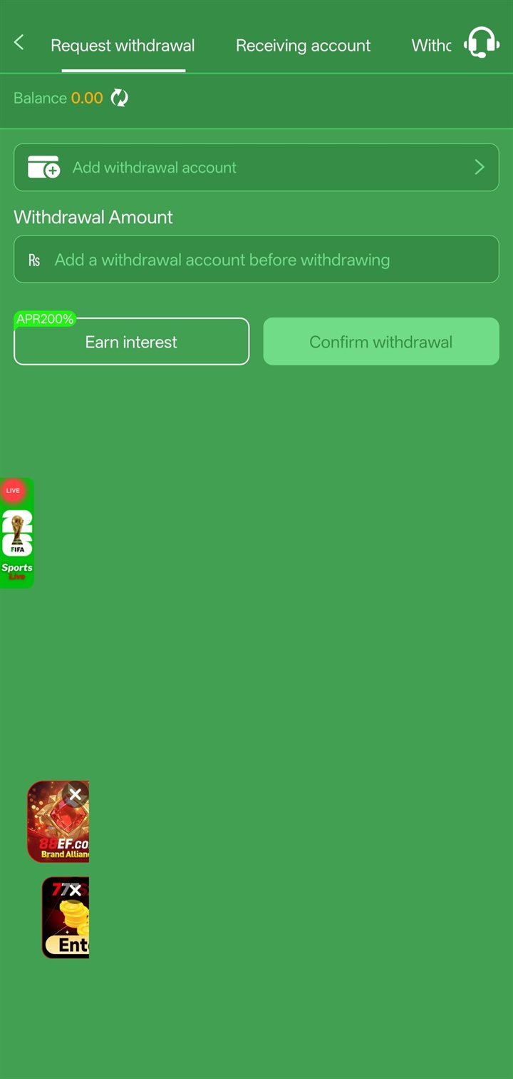 777cX app withdrawal screen where players request a payout