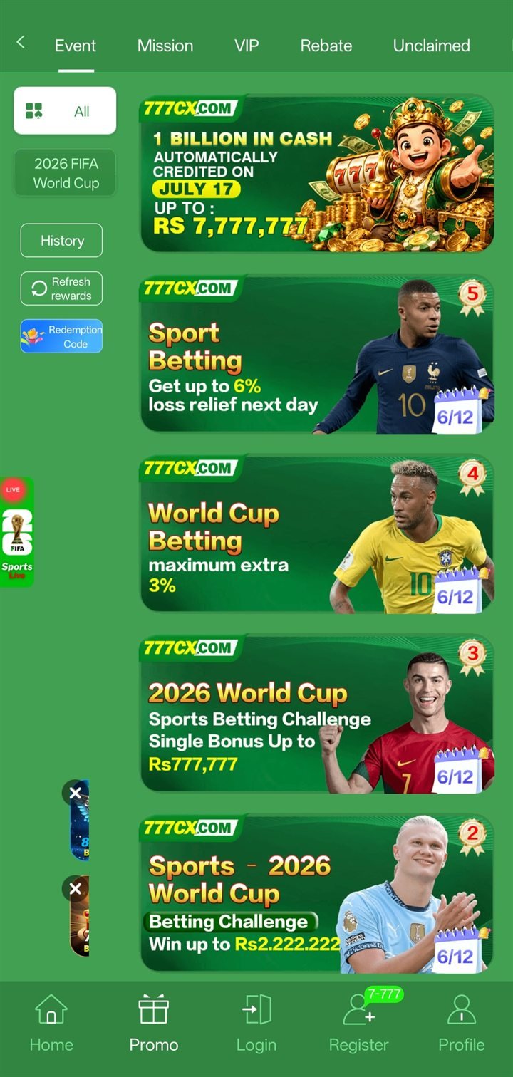 777cX app promotions and events centre listing live bonus offers